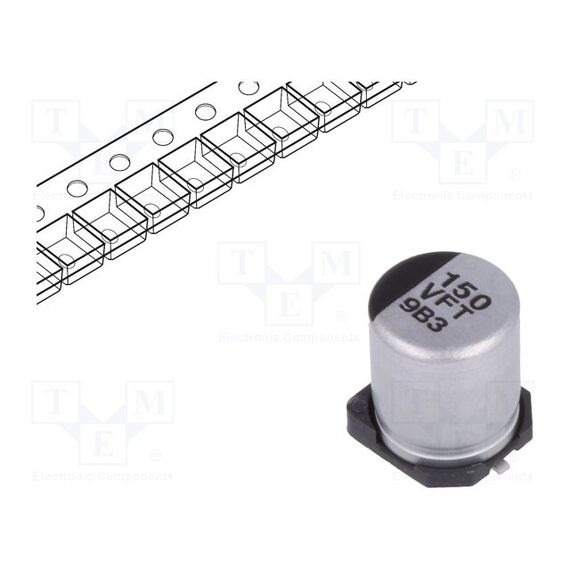 КОНДЕНСАТОР: ЭЛЕКТРОЛИТИЧЕСКИЙ; LOW ESR; SMD; 150МКФ; 35ВDC; ±20%
