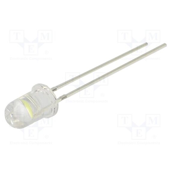 LED; БЕЛЫЙ; 5ММ; 60°; ПОВЕРХНОСТЬ: ВЫПУКЛАЯ; 11,5÷12ВDC; ШАГ: 2,54ММ