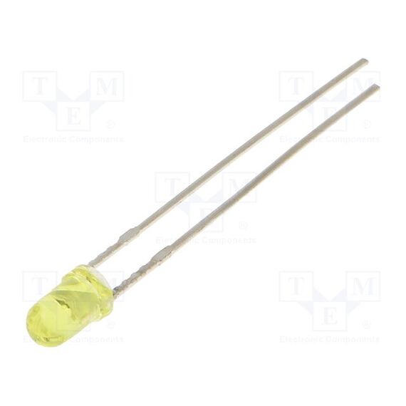 LED; ЖЕЛТЫЙ; 3ММ; 220МКД; 30°; ПОВЕРХНОСТЬ: ВЫПУКЛАЯ; 1,8÷2,4ВDC