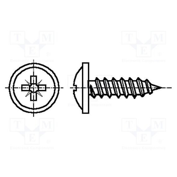 ВИНТ; С ЮБКОЙ; 2,9X9,5; ГОЛОВКА: СФЕРИЧЕСКАЯ; POZIDRIV; PZ1; ЦИНК